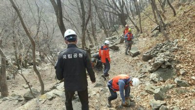 소백산 국립공원, 영주시산악구조대 합동 해빙기 낙석제거 및 등산로 정비 작업
